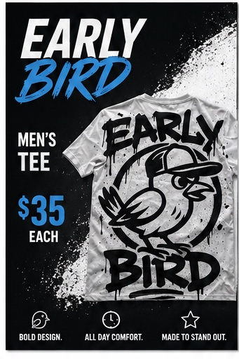 Early Bird Men's Tee (Graffiti Design)